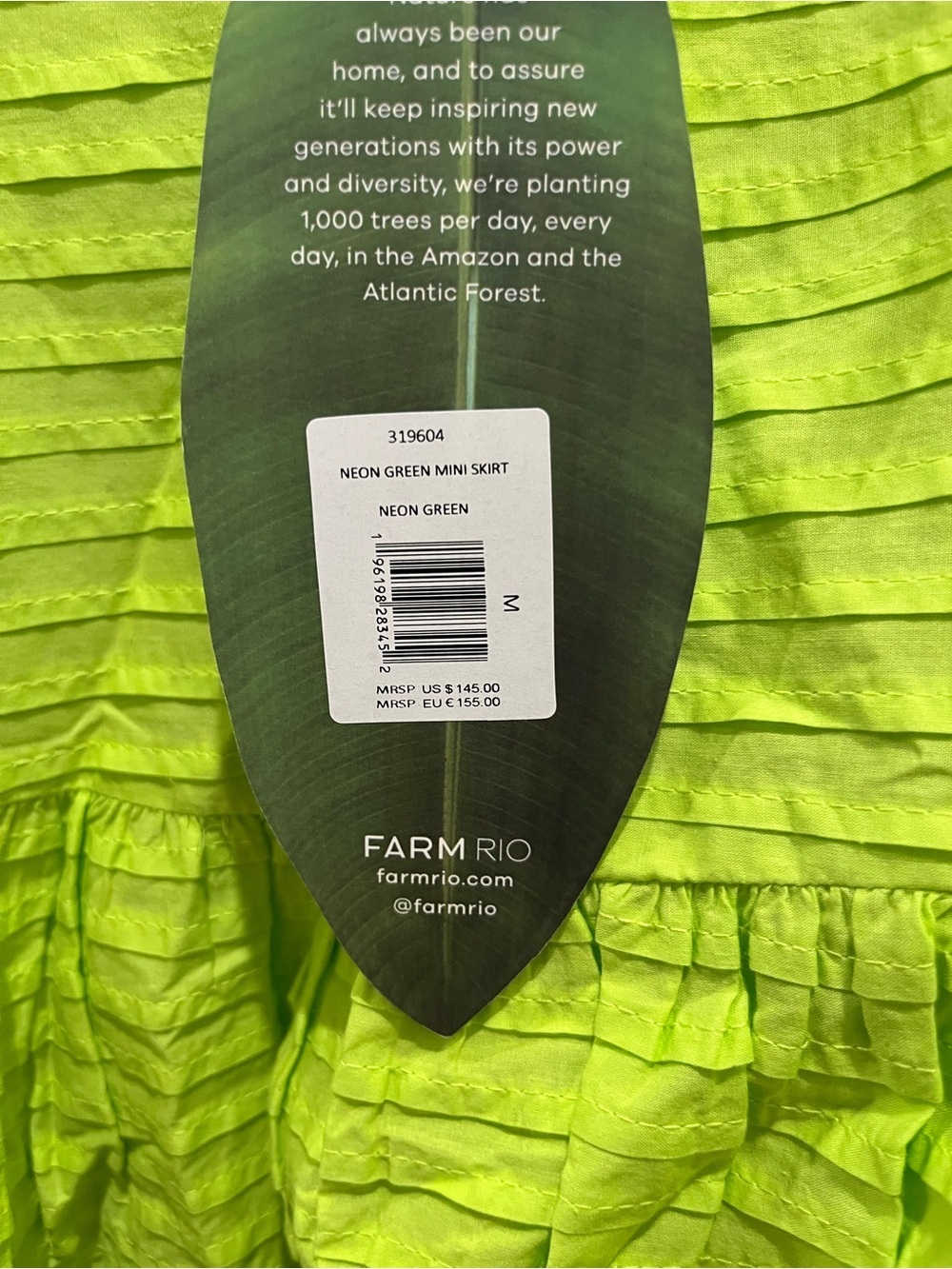 NWT Farm Rio Mini Ruffle Skirt Neon Green M - Picture 4 of 4